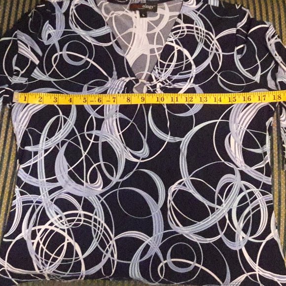 Pantology Blue Pattern Keyhole 3/4 Sleeve Shirt - Picture 5 of 5